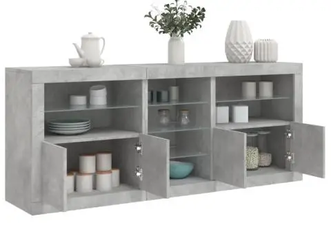 Servantă cu lumini LED, gri beton, 181,5x37x67 cm - 1/5