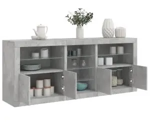 vidaXL Servantă cu lumini LED, gri beton, 181,5x37x67 cm