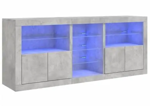 Servantă cu lumini LED, gri beton, 181,5x37x67 cm - 2/5