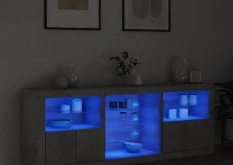 Servantă cu lumini LED, gri beton, 181,5x37x67 cm - 3/5