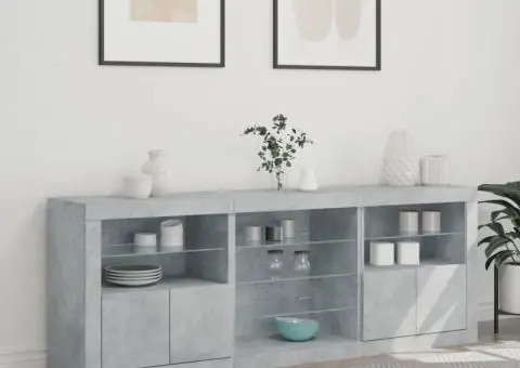 Servantă cu lumini LED, gri beton, 181,5x37x67 cm - 4/5
