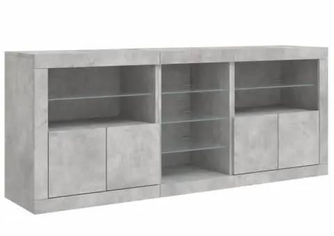 Servantă cu lumini LED, gri beton, 181,5x37x67 cm - 5/5