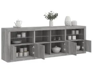 vidaXL Dulap cu lumini LED, gri sonoma, 202x37x67 cm