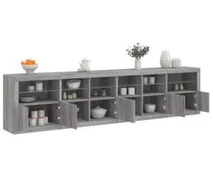 vidaXL Dulap cu lumini LED, gri sonoma, 283x37x67 cm