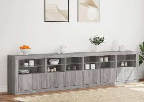 Dulap cu lumini LED, gri sonoma, 283x37x67 cm - 4/5