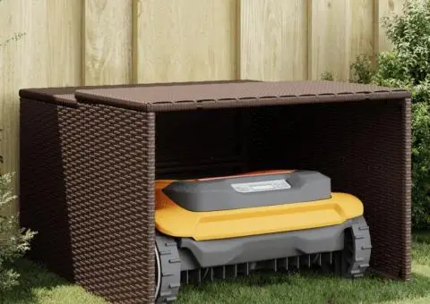 Garaj pentru mașina de tuns iarba maro 86x90x52/57 cm poliratan - 1/5