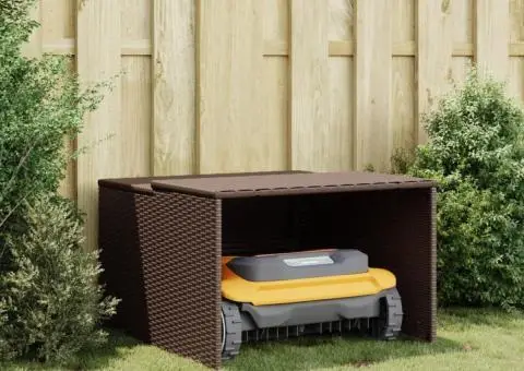 Garaj pentru mașina de tuns iarba maro 86x90x52/57 cm poliratan - 3/5