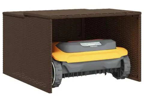 Garaj pentru mașina de tuns iarba maro 86x90x52/57 cm poliratan - 4/5