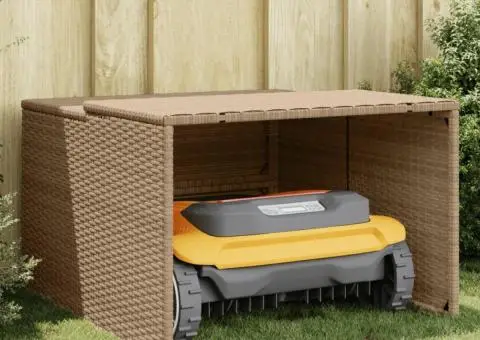 Garaj pentru mașina de tuns iarba, bej 86x90x52/57 cm poliratan - 1/5