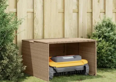 Garaj pentru mașina de tuns iarba, bej 86x90x52/57 cm poliratan - 3/5