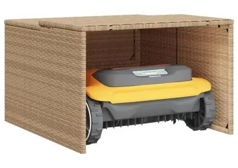 Garaj pentru mașina de tuns iarba, bej 86x90x52/57 cm poliratan - 4/5