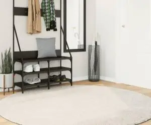 vidaXL Covor ISTAN, cu fire înalte, aspect lucios, crem, Ø 200 cm