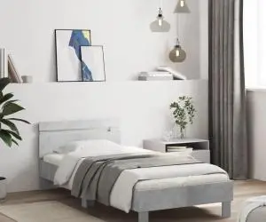 vidaXL Cadru de pat cu tăblie gri beton 100x200 cm lemn prelucrat