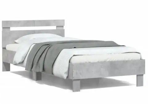Cadru de pat cu tăblie gri beton 100x200 cm lemn prelucrat - 2/5