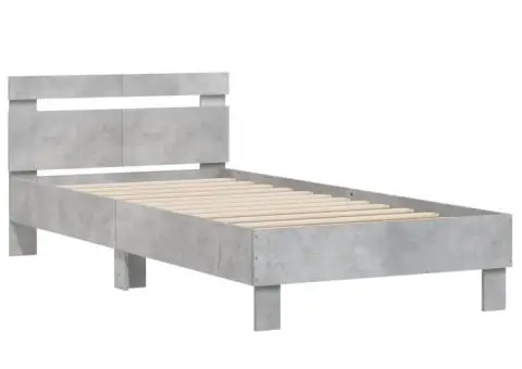 Cadru de pat cu tăblie gri beton 100x200 cm lemn prelucrat - 3/5