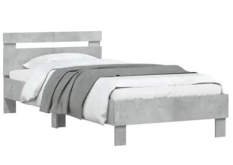 Cadru de pat cu tăblie gri beton 100x200 cm lemn prelucrat - 4/5
