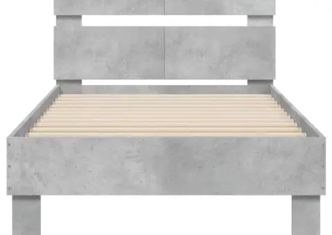 Cadru de pat cu tăblie gri beton 100x200 cm lemn prelucrat - 5/5