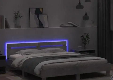 Cadru de pat cu tăblie și LED, gri beton, 160x200 cm - 4/5