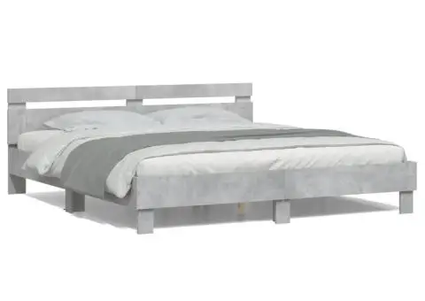 Cadru de pat cu tăblie și LED, gri beton, 160x200 cm - 5/5