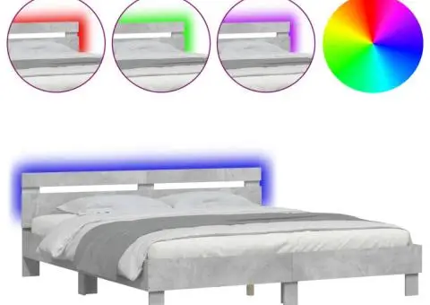 Cadru de pat cu tăblie și LED, gri beton, 180x200 cm - 2/5