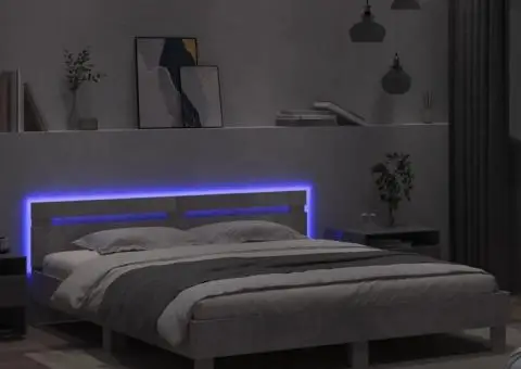 Cadru de pat cu tăblie și LED, gri beton, 180x200 cm - 4/5