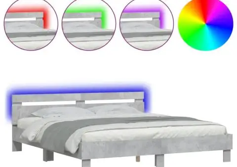 Cadru de pat cu tăblie și LED, gri beton, 200x200 cm - 2/5