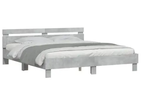 Cadru de pat cu tăblie și LED, gri beton, 200x200 cm - 3/5