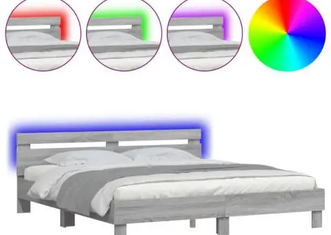Cadru de pat cu tăblie și LED, gri sonoma, 160x200 cm - 2/5