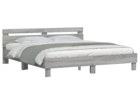 Cadru de pat cu tăblie și LED, gri sonoma, 160x200 cm - 3/5