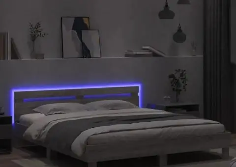 Cadru de pat cu tăblie și LED, gri sonoma, 160x200 cm - 4/5