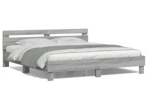 Cadru de pat cu tăblie și LED, gri sonoma, 160x200 cm - 5/5