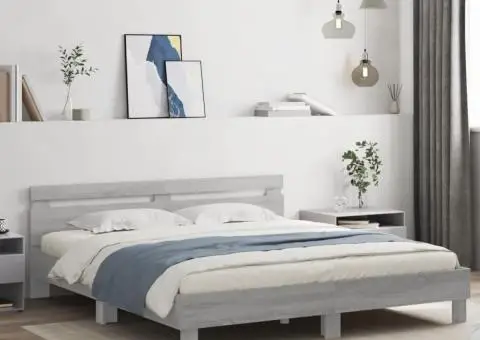 Cadru de pat cu tăblie și LED, gri sonoma, 200x200 cm - 1/5