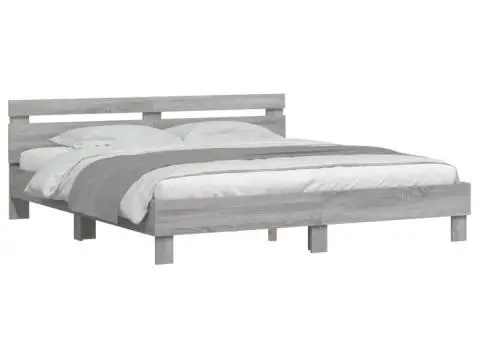 Cadru de pat cu tăblie și LED, gri sonoma, 200x200 cm - 3/5