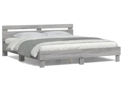 Cadru de pat cu tăblie și LED, gri sonoma, 200x200 cm - 5/5