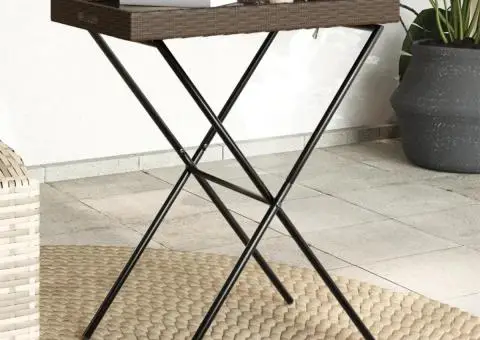 Masă pliabilă cu tavă, maro, 65x40x75 cm, poliratan - 1/5