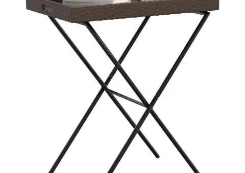 Masă pliabilă cu tavă, maro, 65x40x75 cm, poliratan - 4/5