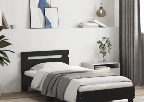 Cadru de pat cu tăblie, negru, 90x200 cm, lemn prelucrat - 1/5