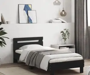 vidaXL Cadru de pat cu tăblie, negru, 90x200 cm, lemn prelucrat