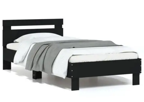 Cadru de pat cu tăblie, negru, 90x200 cm, lemn prelucrat - 2/5