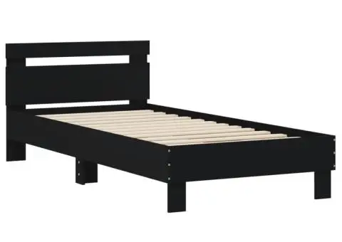 Cadru de pat cu tăblie, negru, 90x200 cm, lemn prelucrat - 3/5