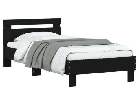 Cadru de pat cu tăblie, negru, 90x200 cm, lemn prelucrat - 4/5