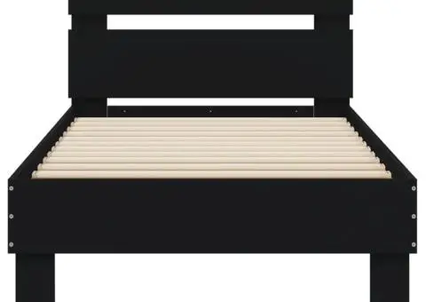 Cadru de pat cu tăblie, negru, 90x200 cm, lemn prelucrat - 5/5