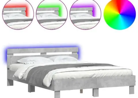 Cadru de pat cu tăblie și LED, gri beton, 150x200 cm - 2/5