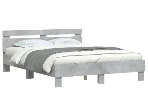 Cadru de pat cu tăblie și LED, gri beton, 150x200 cm - 3/5