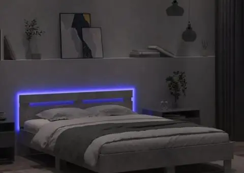 Cadru de pat cu tăblie și LED, gri beton, 150x200 cm - 4/5
