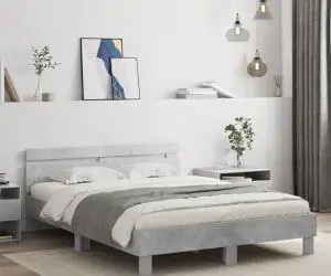 vidaXL Cadru de pat cu tăblie și LED, gri beton, 140x200 cm