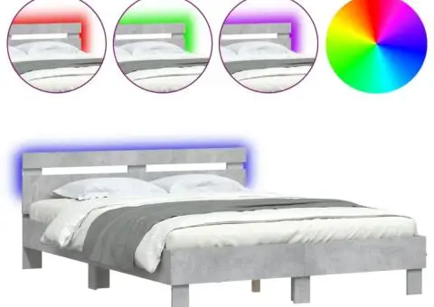 Cadru de pat cu tăblie și LED, gri beton, 140x200 cm - 2/5