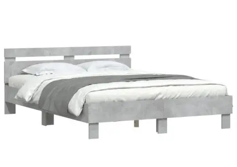 Cadru de pat cu tăblie și LED, gri beton, 140x200 cm - 3/5