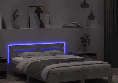 Cadru de pat cu tăblie și LED, gri beton, 140x200 cm - 4/5