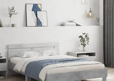 Cadru de pat cu tăblie și LED, gri beton, 120x200 cm - 1/5